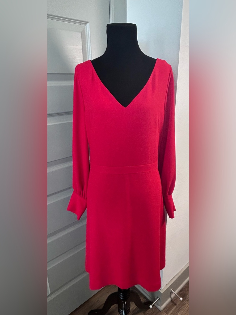 Ann Taylor V-Neck Long Sleeve Red Dress